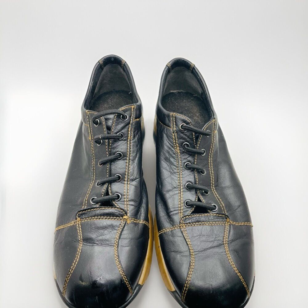 Stuart Weitzman Womens Napa Leather Fashion Sneakers Size 8 Black Lace Up Shoes